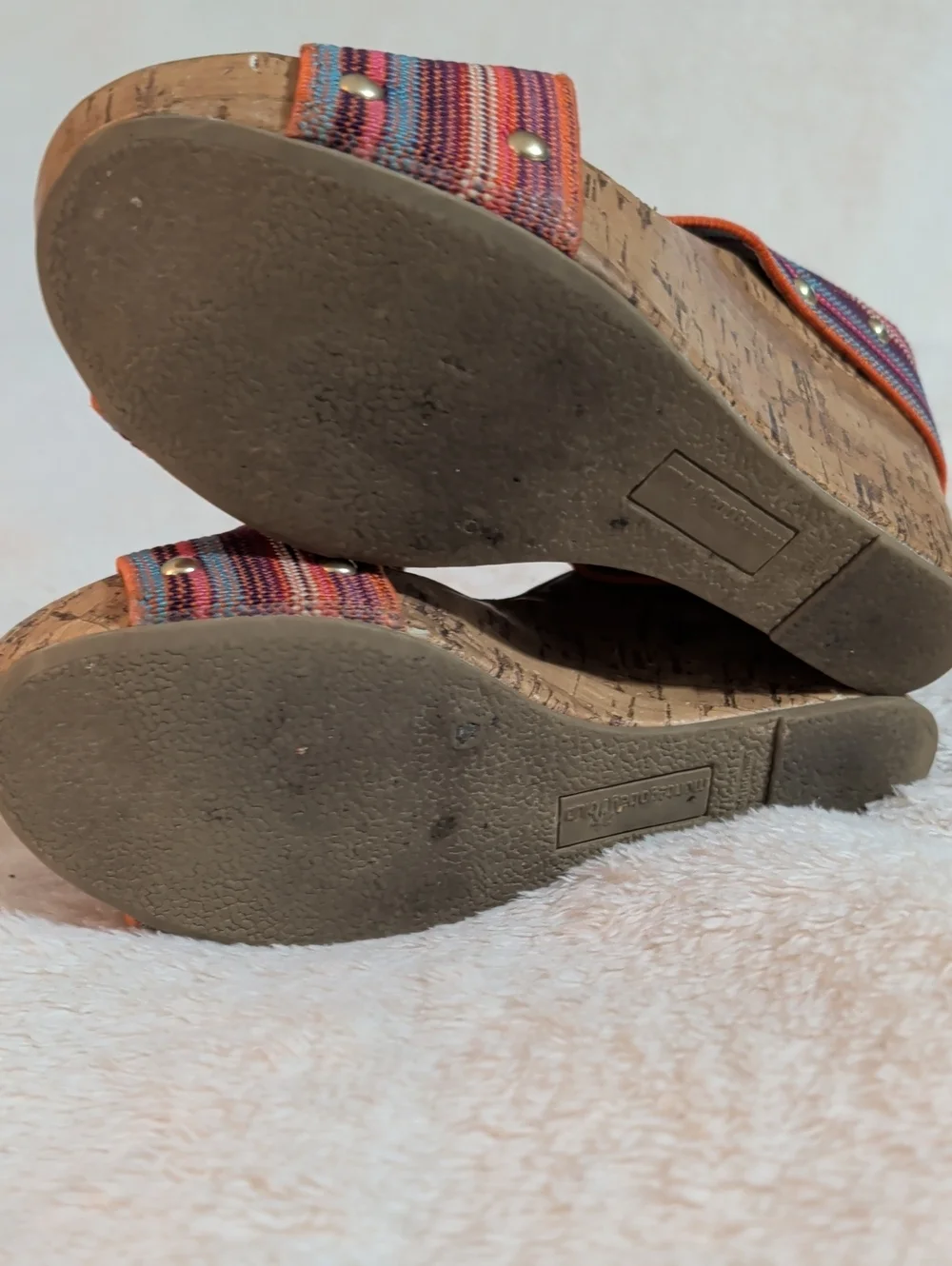 Montego Bay Club Tally Striped Elastic Wedge Cork Sandals - Size 6.5